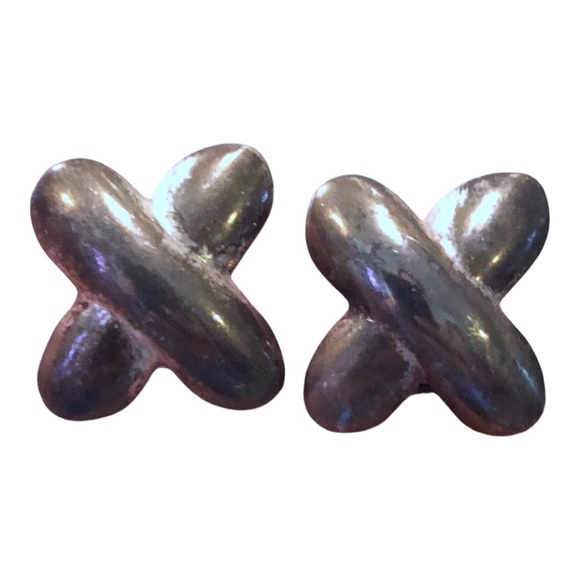 Jewelry - Vintage 1950s Sterling Silver X-Shaped Earrings Clip On 1”
